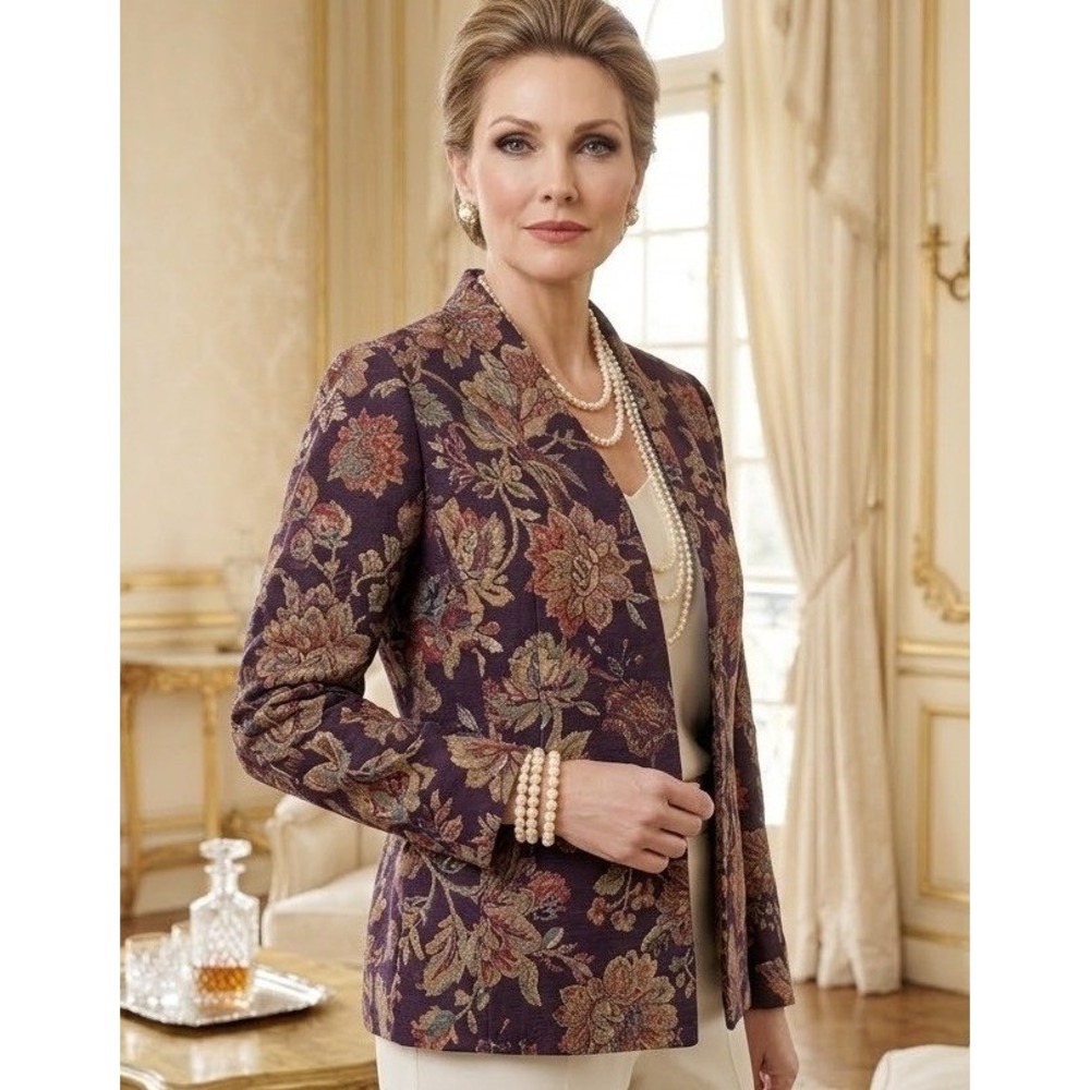 Coldwater Creek Tapestry Jacket XXL Purple Floral Vintage 90s Jacquard Victorian